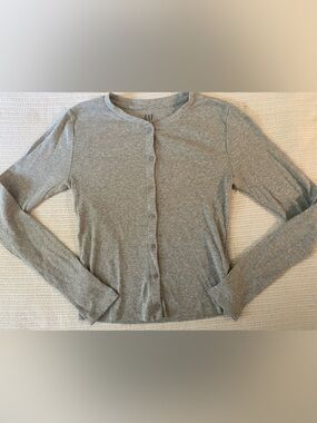 GAP Heather Grey Button-Front Cotton Cardigan